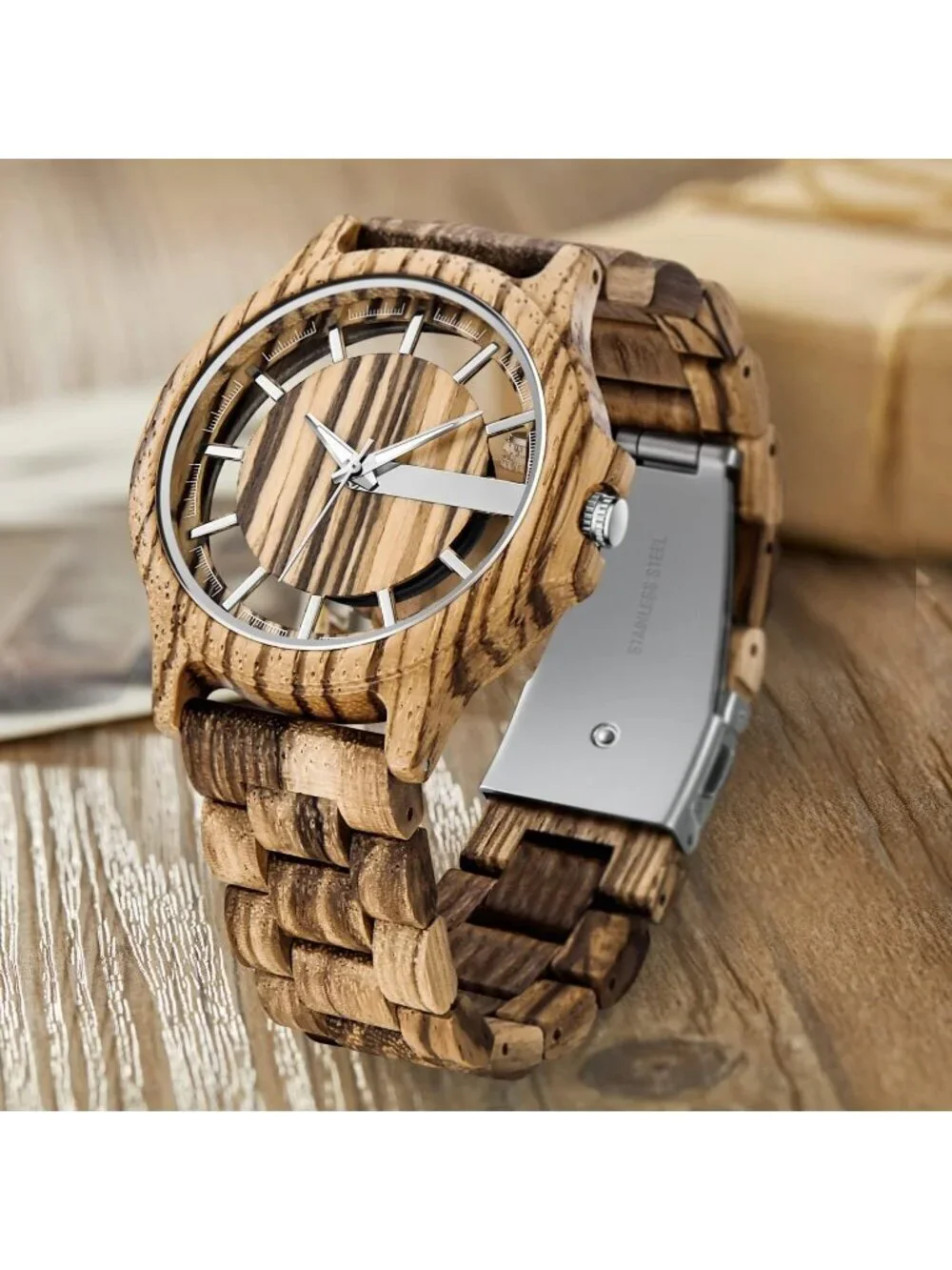 Men's Brown Classic Handmade Roman Digital Bamboo Analog Quartz Wooden Watch